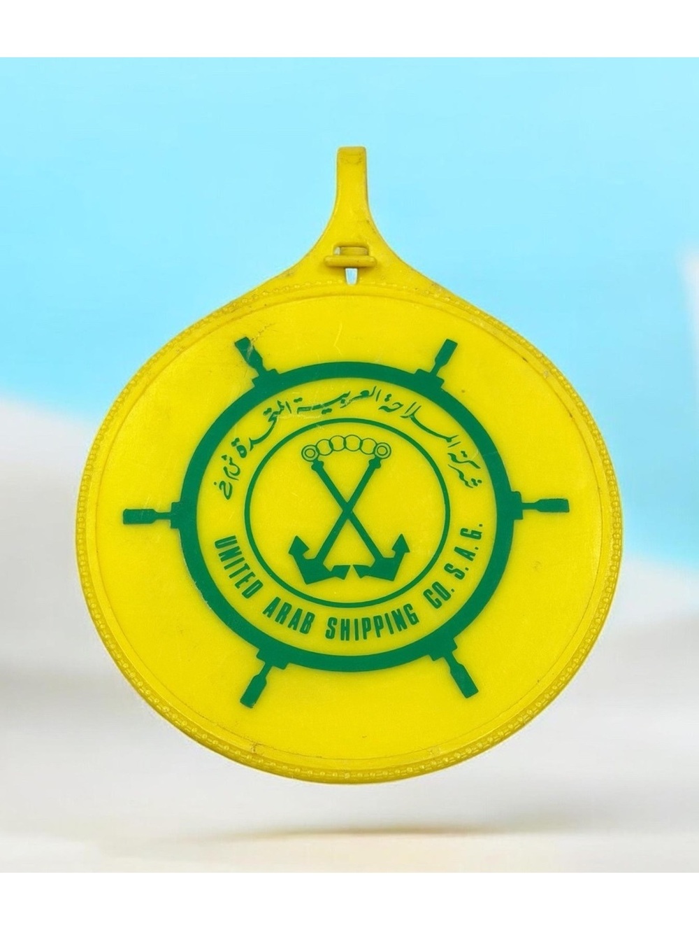 Vintage United Arab Shipping Co. Yellow Plastic Luggage Tag Golf Bag
